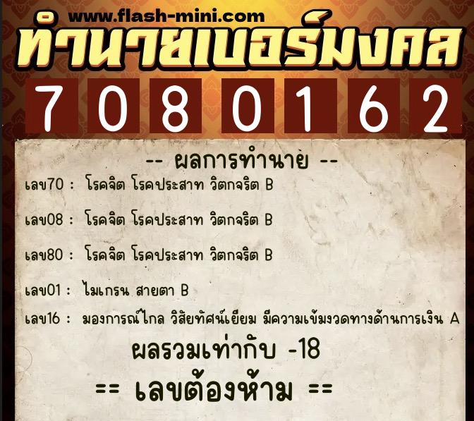 ทำนายเบอร์มงคล 0XX-7080162 ทำนายเบอร์มงคล หมายเลข 062-708016 ทำนายเบอร์มงคล 0XX-7080162 ทำนายเบอร์มงคล หมายเลข 062-708016
