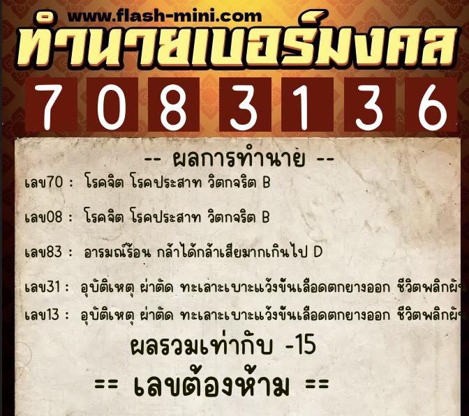 ทำนายเบอร์มงคล 0XX-7083136 ทำนายเบอร์มงคล หมายเลข 067-708313 ทำนายเบอร์มงคล 0XX-7083136 ทำนายเบอร์มงคล หมายเลข 067-708313