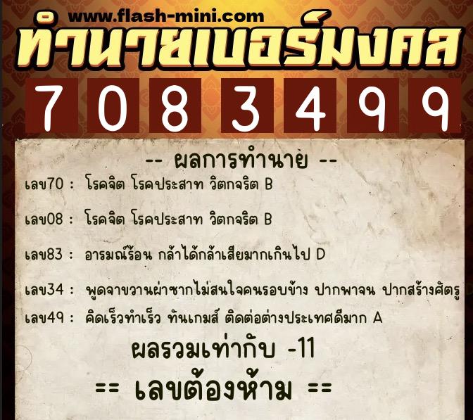 ทำนายเบอร์มงคล 0XX-7083499  ทำนายเบอร์มงคล หมายเลข 066-708349 
