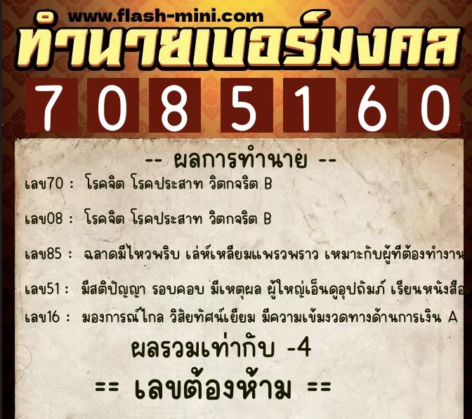 ทำนายเบอร์มงคล 0XX-7085160 ทำนายเบอร์มงคล หมายเลข 064-708516 ทำนายเบอร์มงคล 0XX-7085160 ทำนายเบอร์มงคล หมายเลข 064-708516