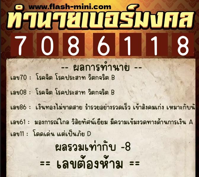 ทำนายเบอร์มงคล 0XX-7086118 ทำนายเบอร์มงคล หมายเลข 088-708611 ทำนายเบอร์มงคล 0XX-7086118 ทำนายเบอร์มงคล หมายเลข 088-708611
