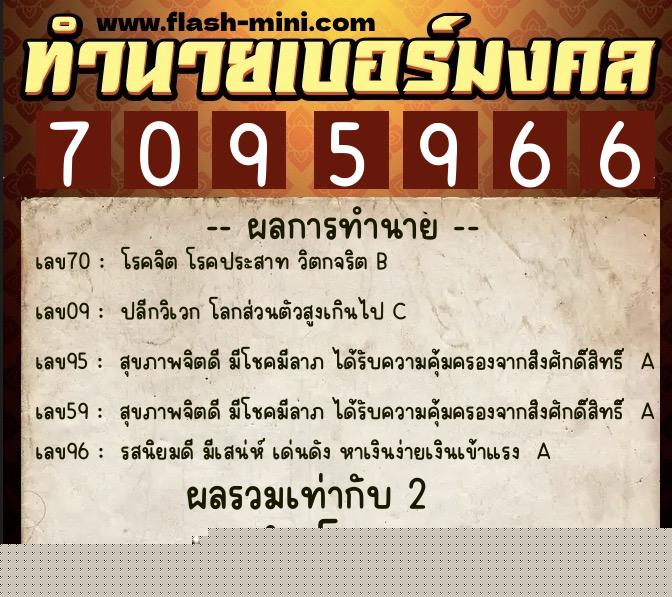 ทำนายเบอร์มงคล 0XX-7095966  ทำนายเบอร์มงคล หมายเลข 095-709596 