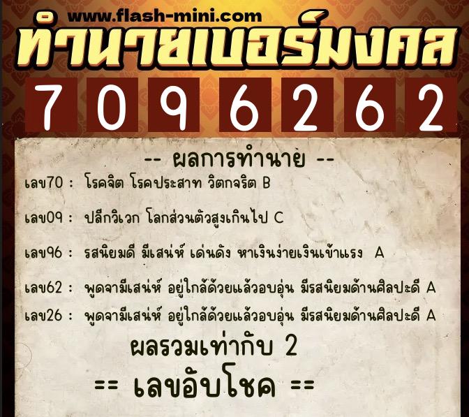 ทำนายเบอร์มงคล 0XX-7096262 ทำนายเบอร์มงคล หมายเลข 090-709626 ทำนายเบอร์มงคล 0XX-7096262 ทำนายเบอร์มงคล หมายเลข 090-709626