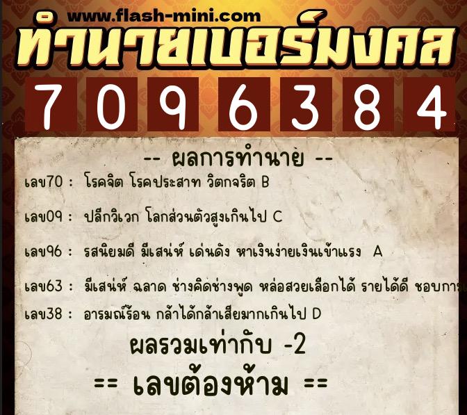 ทำนายเบอร์มงคล 0XX-7096384  ทำนายเบอร์มงคล หมายเลข 097-709638 