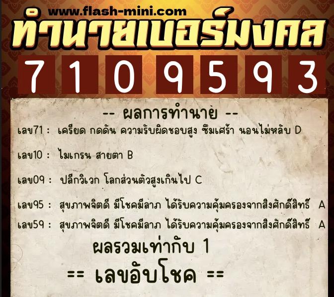 ทำนายเบอร์มงคล 0XX-7109593  ทำนายเบอร์มงคล หมายเลข 082-710959 