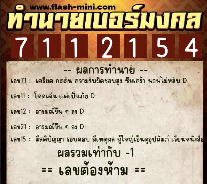 ทำนายเบอร์มงคล 0XX-7112154  ทำนายเบอร์มงคล หมายเลข 092-711215 