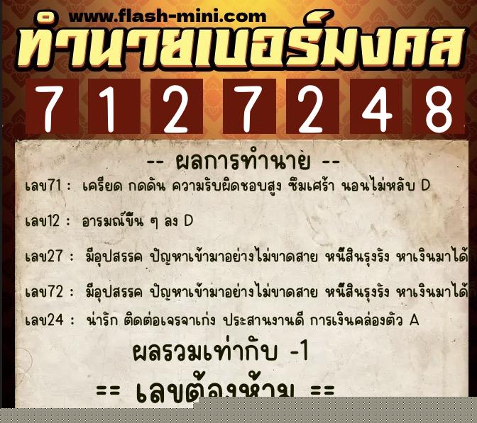 ทำนายเบอร์มงคล 0XX-7127248  ทำนายเบอร์มงคล หมายเลข 068-712724 