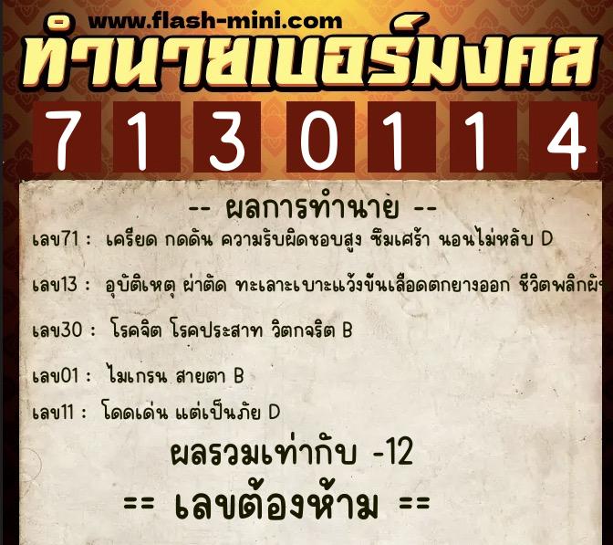 ทำนายเบอร์มงคล 0XX-7130114  ทำนายเบอร์มงคล หมายเลข 095-713011 