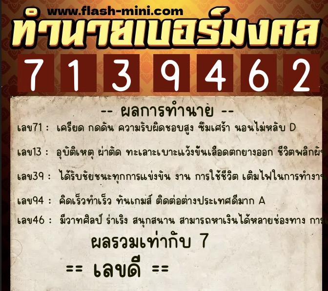 ทำนายเบอร์มงคล 0XX-7139462 ทำนายเบอร์มงคล หมายเลข 063-713946 ทำนายเบอร์มงคล 0XX-7139462 ทำนายเบอร์มงคล หมายเลข 063-713946