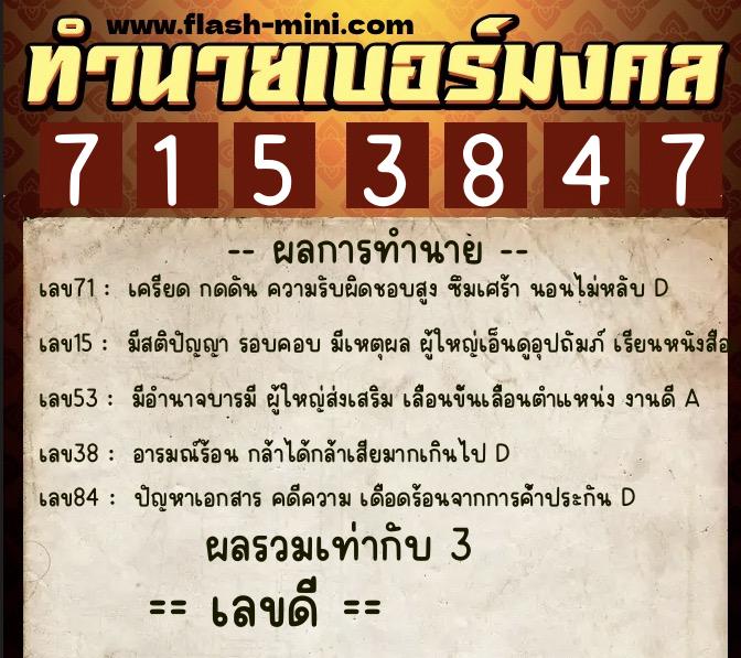 ทำนายเบอร์มงคล 0XX-7153847 ทำนายเบอร์มงคล หมายเลข 068-715384 ทำนายเบอร์มงคล 0XX-7153847 ทำนายเบอร์มงคล หมายเลข 068-715384