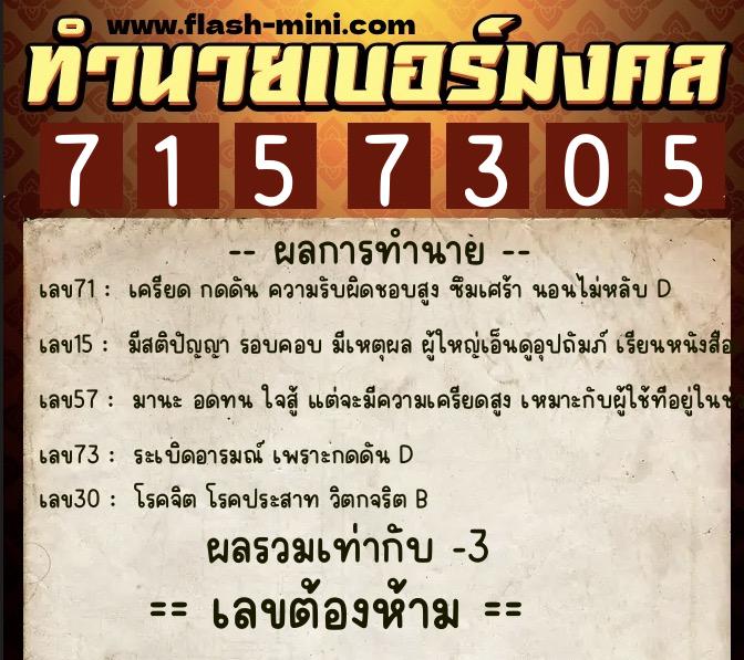 ทำนายเบอร์มงคล 0XX-7157305 ทำนายเบอร์มงคล หมายเลข 062-715730 ทำนายเบอร์มงคล 0XX-7157305 ทำนายเบอร์มงคล หมายเลข 062-715730