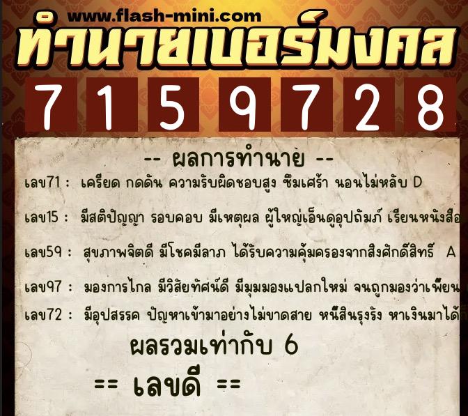 ทำนายเบอร์มงคล 0XX-7159728 ทำนายเบอร์มงคล หมายเลข 081-715972 ทำนายเบอร์มงคล 0XX-7159728 ทำนายเบอร์มงคล หมายเลข 081-715972
