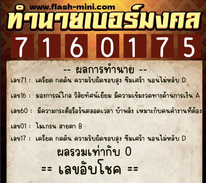 ทำนายเบอร์มงคล 0XX-7160175 ทำนายเบอร์มงคล หมายเลข 066-716017 ทำนายเบอร์มงคล 0XX-7160175 ทำนายเบอร์มงคล หมายเลข 066-716017