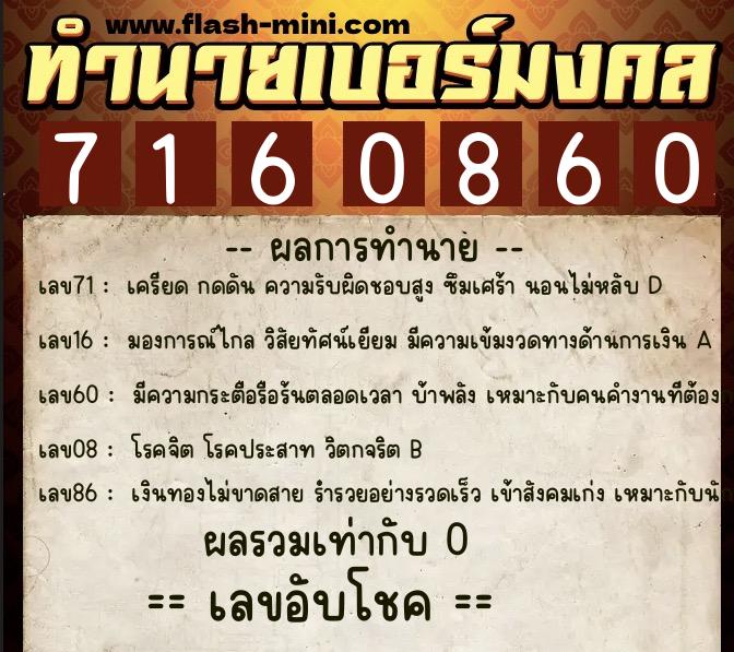 ทำนายเบอร์มงคล 0XX-7160860 ทำนายเบอร์มงคล หมายเลข 080-716086 ทำนายเบอร์มงคล 0XX-7160860 ทำนายเบอร์มงคล หมายเลข 080-716086