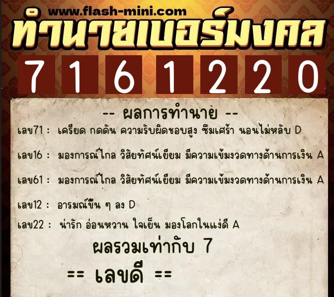 ทำนายเบอร์มงคล 0XX-7161220 ทำนายเบอร์มงคล หมายเลข 087-716122 ทำนายเบอร์มงคล 0XX-7161220 ทำนายเบอร์มงคล หมายเลข 087-716122