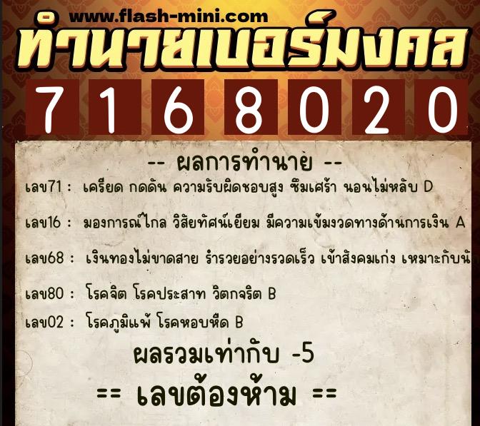 ทำนายเบอร์มงคล 0XX-7168020 ทำนายเบอร์มงคล หมายเลข 061-716802 ทำนายเบอร์มงคล 0XX-7168020 ทำนายเบอร์มงคล หมายเลข 061-716802