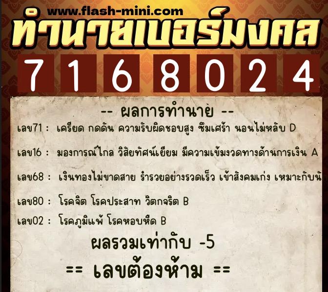 ทำนายเบอร์มงคล 0XX-7168024 ทำนายเบอร์มงคล หมายเลข 088-716802 ทำนายเบอร์มงคล 0XX-7168024 ทำนายเบอร์มงคล หมายเลข 088-716802
