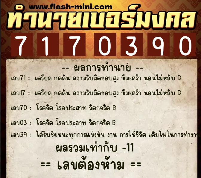 ทำนายเบอร์มงคล 0XX-7170390  ทำนายเบอร์มงคล หมายเลข 068-717039 