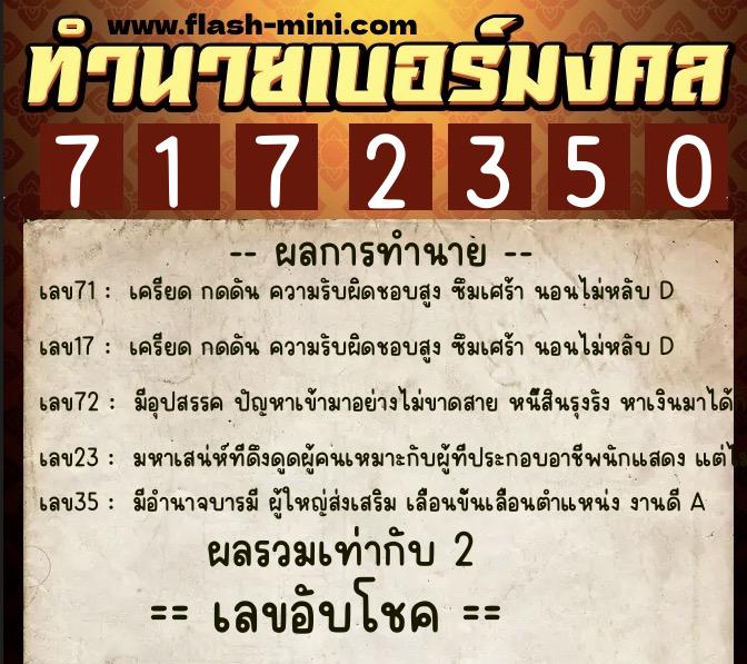 ทำนายเบอร์มงคล 0XX-7172350  ทำนายเบอร์มงคล หมายเลข 090-717235 
