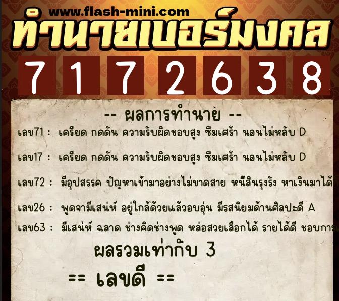 ทำนายเบอร์มงคล 0XX-7172638 ทำนายเบอร์มงคล หมายเลข 061-717263 ทำนายเบอร์มงคล 0XX-7172638 ทำนายเบอร์มงคล หมายเลข 061-717263