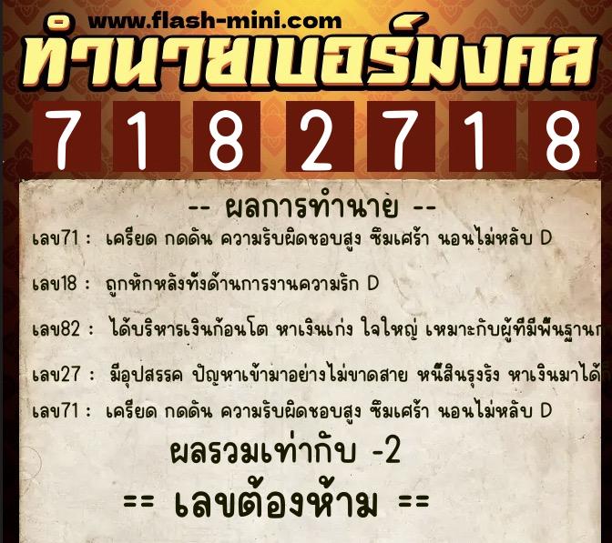 ทำนายเบอร์มงคล 0XX-7182718  ทำนายเบอร์มงคล หมายเลข 081-718271 