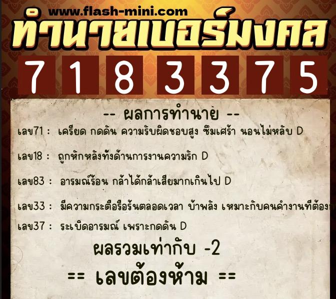 ทำนายเบอร์มงคล 0XX-7183375 ทำนายเบอร์มงคล หมายเลข 065-718337 ทำนายเบอร์มงคล 0XX-7183375 ทำนายเบอร์มงคล หมายเลข 065-718337