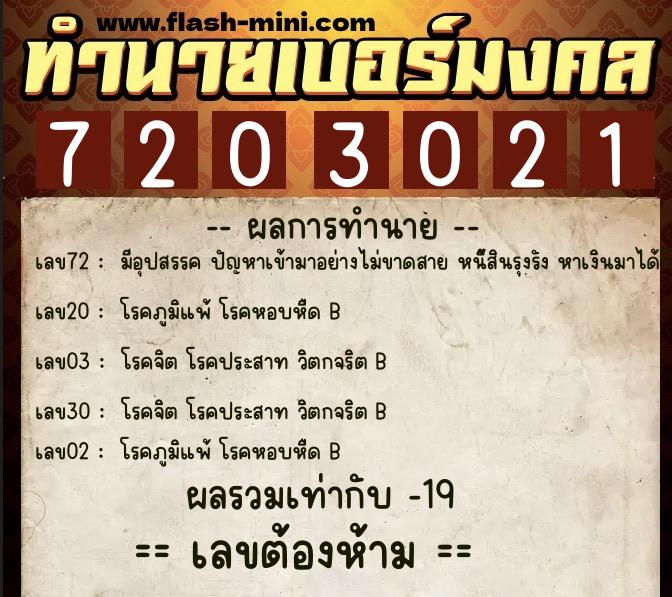 ทำนายเบอร์มงคล 0XX-7203021  ทำนายเบอร์มงคล หมายเลข 090-720302 