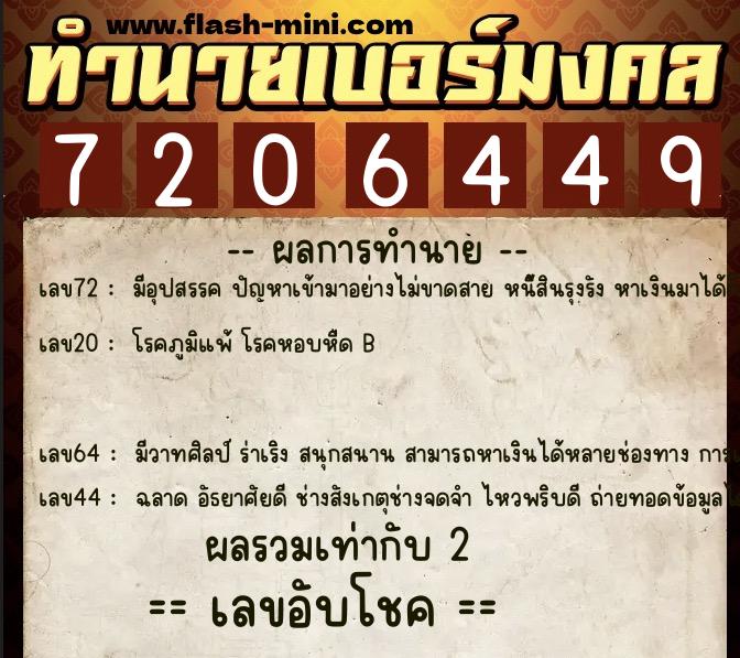 ทำนายเบอร์มงคล 0XX-7206449 ทำนายเบอร์มงคล หมายเลข 086-720644 ทำนายเบอร์มงคล 0XX-7206449 ทำนายเบอร์มงคล หมายเลข 086-720644