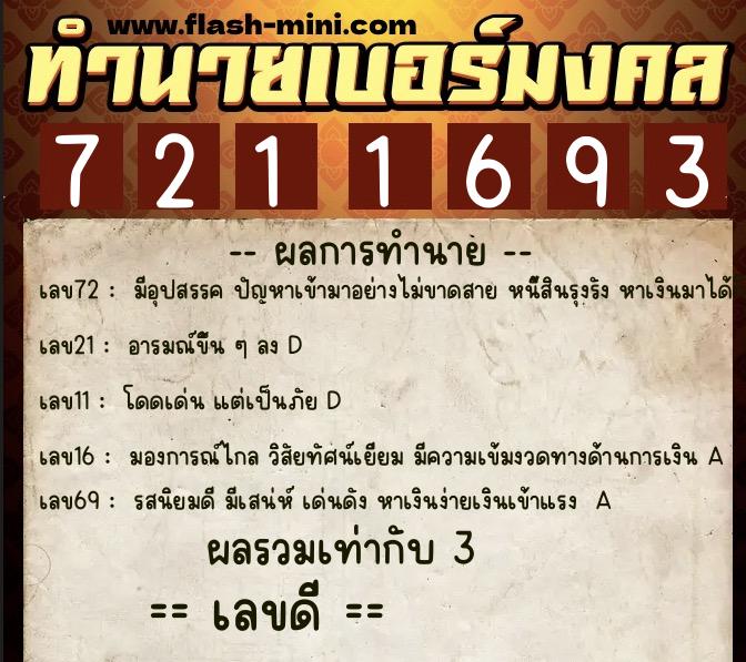 ทำนายเบอร์มงคล 0XX-7211693 ทำนายเบอร์มงคล หมายเลข 066-721169 ทำนายเบอร์มงคล 0XX-7211693 ทำนายเบอร์มงคล หมายเลข 066-721169