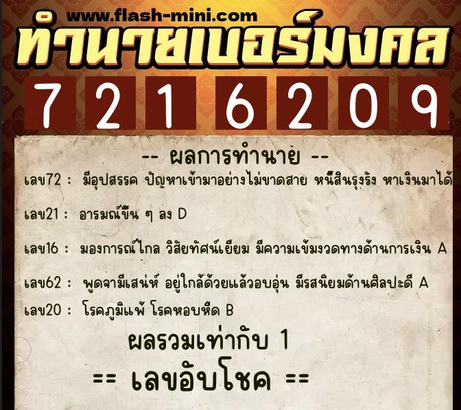 ทำนายเบอร์มงคล 0XX-7216209 ทำนายเบอร์มงคล หมายเลข 068-721620 ทำนายเบอร์มงคล 0XX-7216209 ทำนายเบอร์มงคล หมายเลข 068-721620