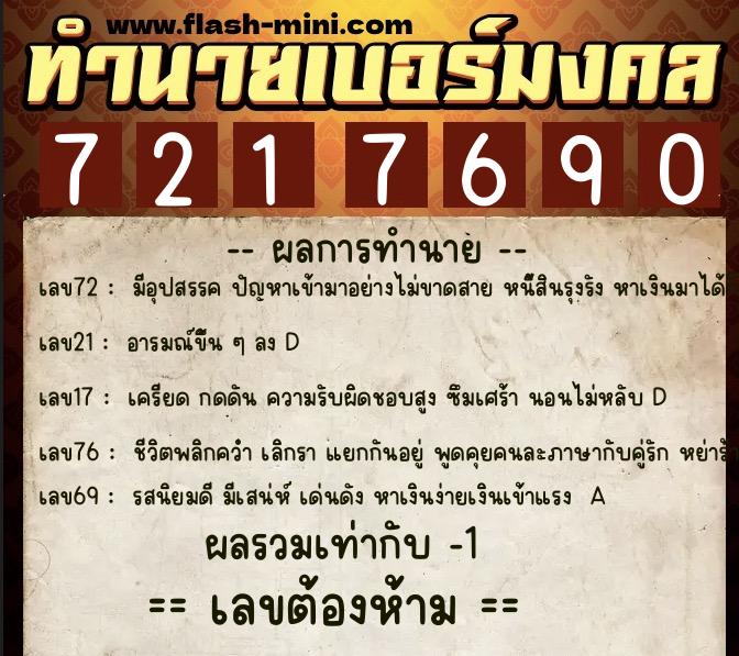 ทำนายเบอร์มงคล 0XX-7217690 ทำนายเบอร์มงคล หมายเลข 066-721769 ทำนายเบอร์มงคล 0XX-7217690 ทำนายเบอร์มงคล หมายเลข 066-721769