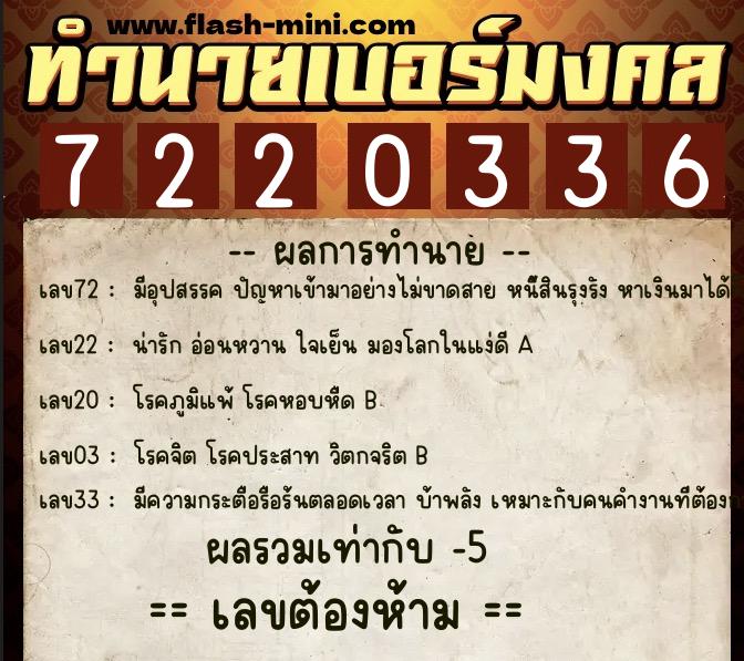 ทำนายเบอร์มงคล 0XX-7220336 ทำนายเบอร์มงคล หมายเลข 091-722033 ทำนายเบอร์มงคล 0XX-7220336 ทำนายเบอร์มงคล หมายเลข 091-722033