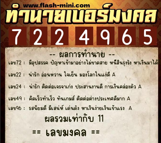 ทำนายเบอร์มงคล 0XX-7224965 ทำนายเบอร์มงคล หมายเลข 067-722496 ทำนายเบอร์มงคล 0XX-7224965 ทำนายเบอร์มงคล หมายเลข 067-722496