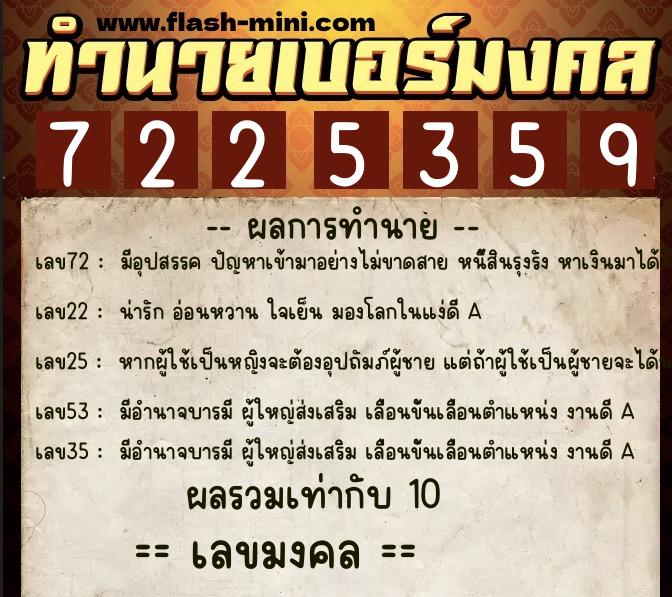 ทำนายเบอร์มงคล 0XX-7225359 ทำนายเบอร์มงคล หมายเลข 063-722535 ทำนายเบอร์มงคล 0XX-7225359 ทำนายเบอร์มงคล หมายเลข 063-722535
