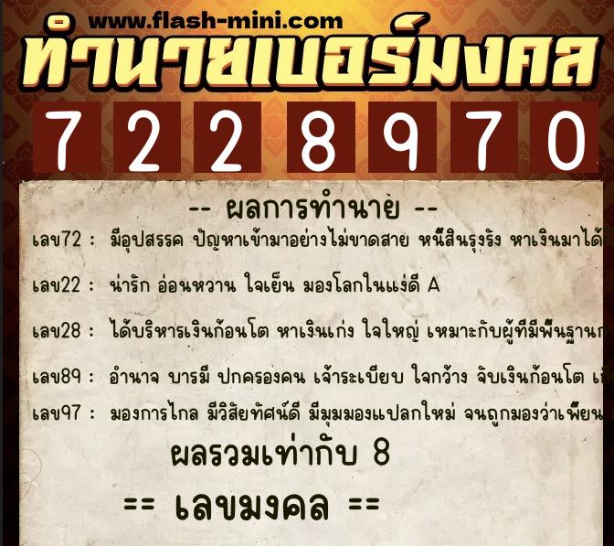 ทำนายเบอร์มงคล 0XX-7228970 ทำนายเบอร์มงคล หมายเลข 067-722897 ทำนายเบอร์มงคล 0XX-7228970 ทำนายเบอร์มงคล หมายเลข 067-722897