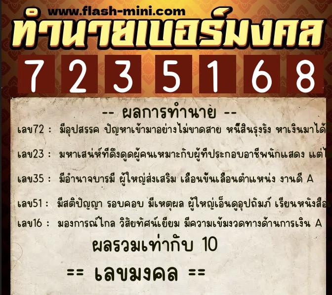 ทำนายเบอร์มงคล 0XX-7235168 ทำนายเบอร์มงคล หมายเลข 084-723516 ทำนายเบอร์มงคล 0XX-7235168 ทำนายเบอร์มงคล หมายเลข 084-723516