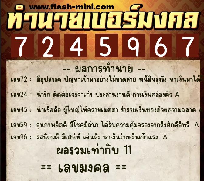 ทำนายเบอร์มงคล 0XX-7245967  ทำนายเบอร์มงคล หมายเลข 061-724596 