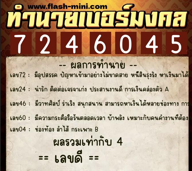 ทำนายเบอร์มงคล 0XX-7246045 ทำนายเบอร์มงคล หมายเลข 061-724604 ทำนายเบอร์มงคล 0XX-7246045 ทำนายเบอร์มงคล หมายเลข 061-724604
