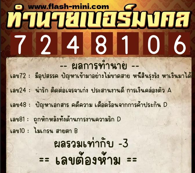 ทำนายเบอร์มงคล 0XX-7248106 ทำนายเบอร์มงคล หมายเลข 090-724810 ทำนายเบอร์มงคล 0XX-7248106 ทำนายเบอร์มงคล หมายเลข 090-724810
