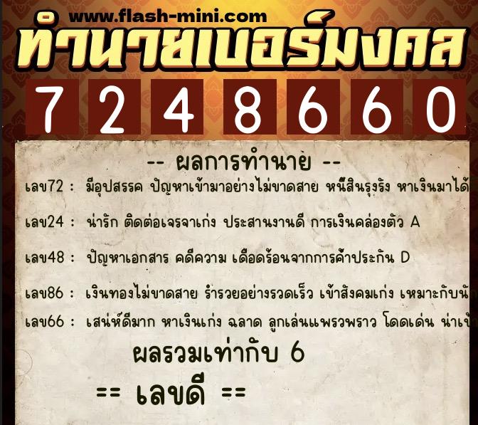 ทำนายเบอร์มงคล 0XX-7248660 ทำนายเบอร์มงคล หมายเลข 065-724866 ทำนายเบอร์มงคล 0XX-7248660 ทำนายเบอร์มงคล หมายเลข 065-724866