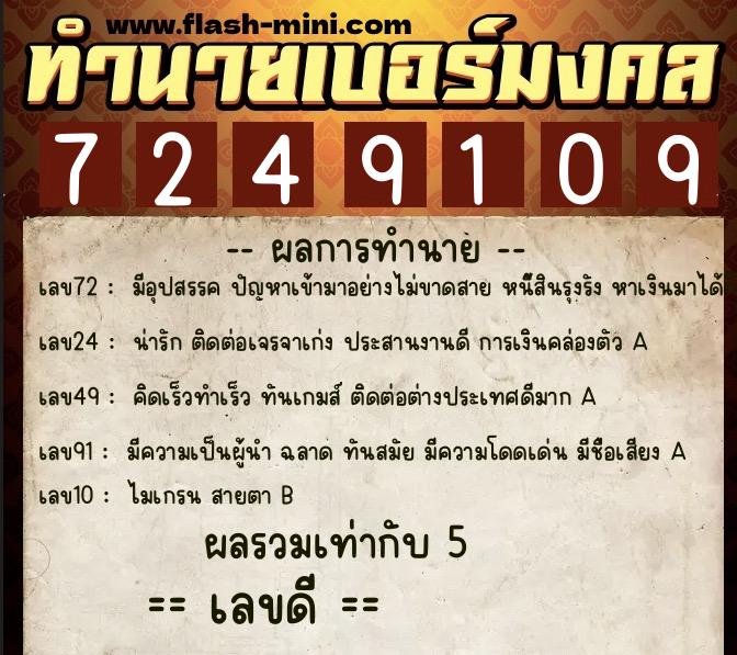 ทำนายเบอร์มงคล 0XX-7249109 ทำนายเบอร์มงคล หมายเลข 066-724910 ทำนายเบอร์มงคล 0XX-7249109 ทำนายเบอร์มงคล หมายเลข 066-724910