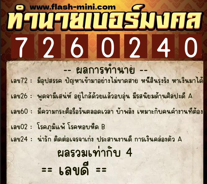 ทำนายเบอร์มงคล 0XX-7260240 ทำนายเบอร์มงคล หมายเลข 068-726024 ทำนายเบอร์มงคล 0XX-7260240 ทำนายเบอร์มงคล หมายเลข 068-726024