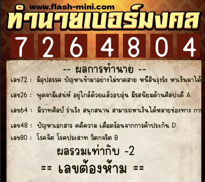 ทำนายเบอร์มงคล 0XX-7264804 ทำนายเบอร์มงคล หมายเลข 090-726480 ทำนายเบอร์มงคล 0XX-7264804 ทำนายเบอร์มงคล หมายเลข 090-726480