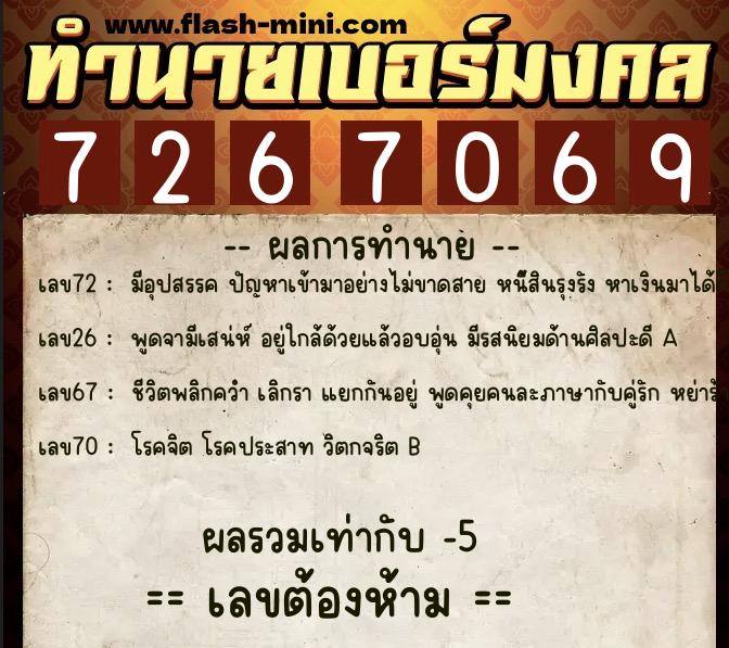 ทำนายเบอร์มงคล 0XX-7267069 ทำนายเบอร์มงคล หมายเลข 097-726706 ทำนายเบอร์มงคล 0XX-7267069 ทำนายเบอร์มงคล หมายเลข 097-726706