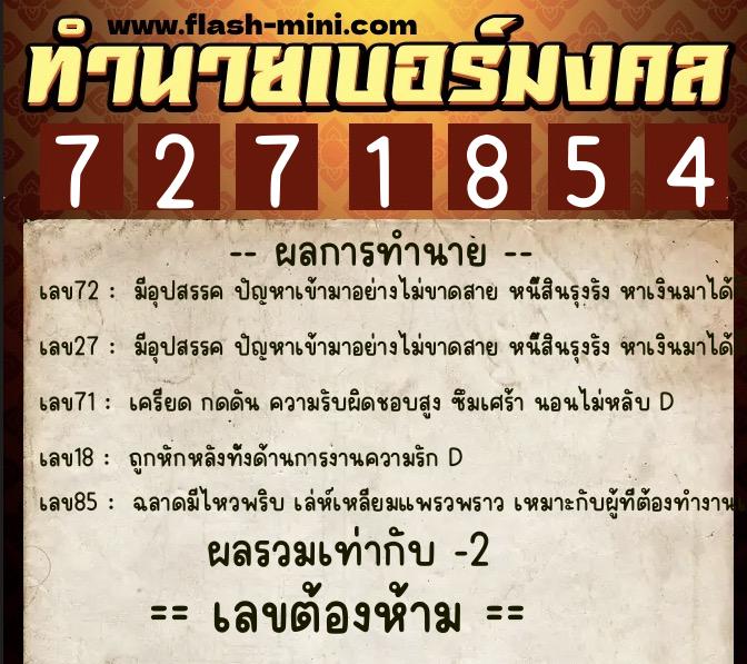 ทำนายเบอร์มงคล 0XX-7271854 ทำนายเบอร์มงคล หมายเลข 069-727185 ทำนายเบอร์มงคล 0XX-7271854 ทำนายเบอร์มงคล หมายเลข 069-727185