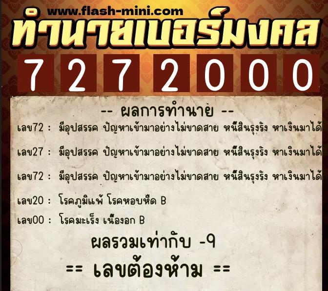 ทำนายเบอร์มงคล 0XX-7272000 ทำนายเบอร์มงคล หมายเลข 098-727200 ทำนายเบอร์มงคล 0XX-7272000 ทำนายเบอร์มงคล หมายเลข 098-727200