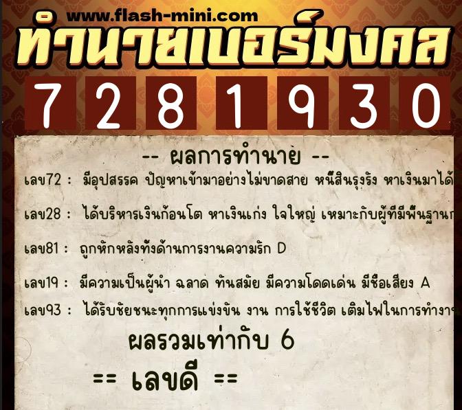 ทำนายเบอร์มงคล 0XX-7281930 ทำนายเบอร์มงคล หมายเลข 061-728193 ทำนายเบอร์มงคล 0XX-7281930 ทำนายเบอร์มงคล หมายเลข 061-728193