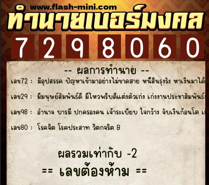 ทำนายเบอร์มงคล 0XX-7298060 ทำนายเบอร์มงคล หมายเลข 064-729806 ทำนายเบอร์มงคล 0XX-7298060 ทำนายเบอร์มงคล หมายเลข 064-729806