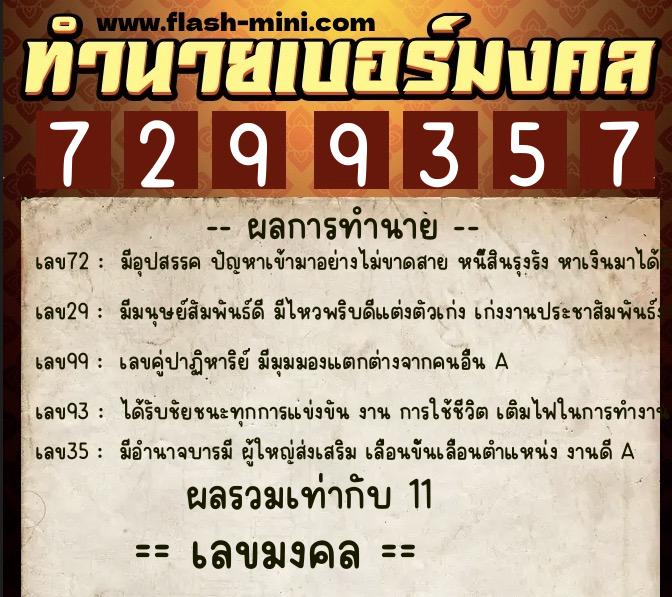 ทำนายเบอร์มงคล 0XX-7299357 ทำนายเบอร์มงคล หมายเลข 066-729935 ทำนายเบอร์มงคล 0XX-7299357 ทำนายเบอร์มงคล หมายเลข 066-729935