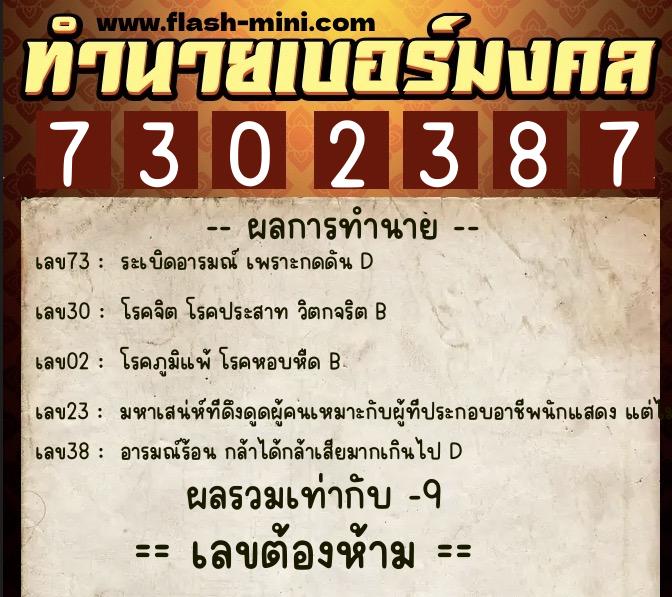 ทำนายเบอร์มงคล 0XX-7302387 ทำนายเบอร์มงคล หมายเลข 083-730238 ทำนายเบอร์มงคล 0XX-7302387 ทำนายเบอร์มงคล หมายเลข 083-730238